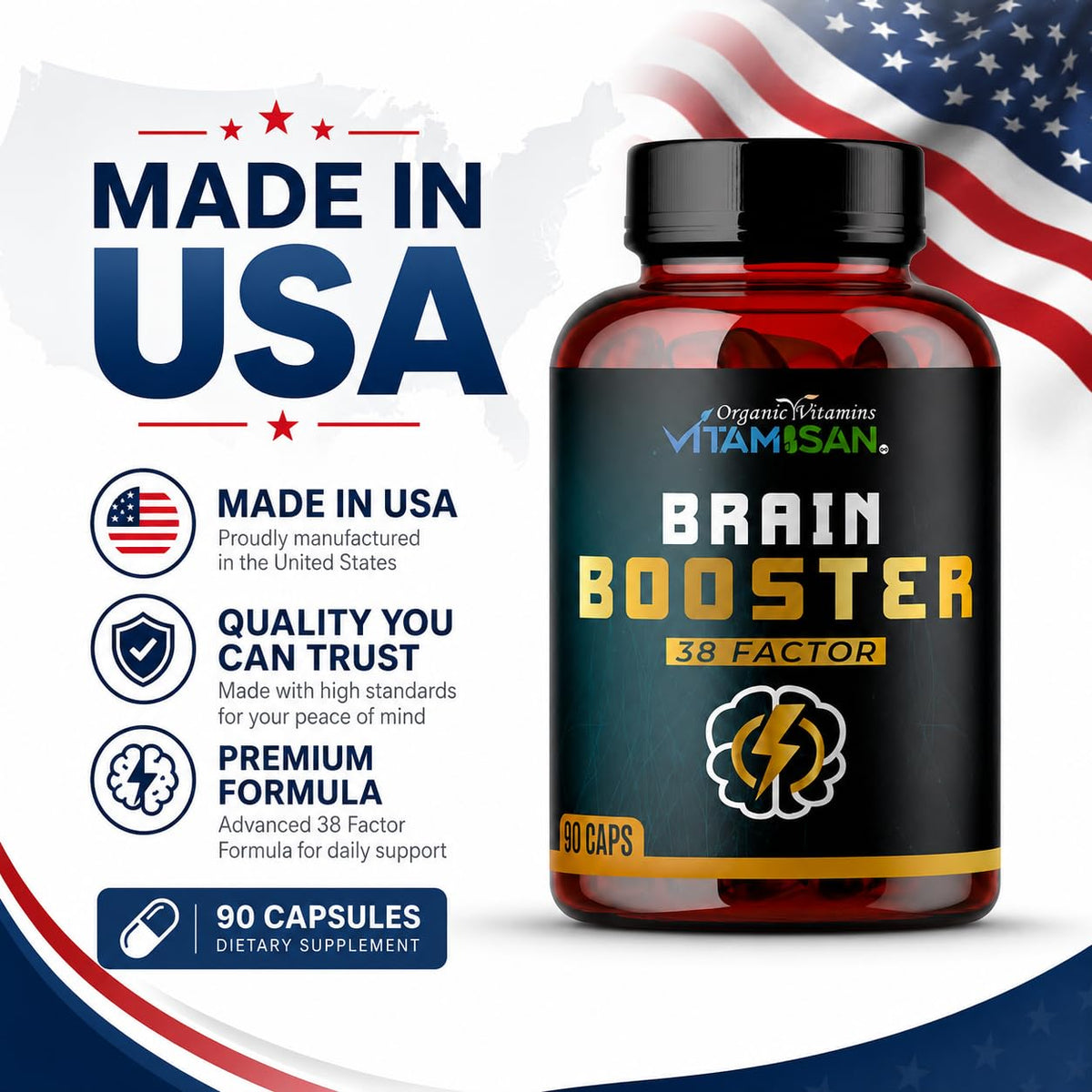 VITAMISAN Brain support 38 Factor 90 capsules avec ingrédients