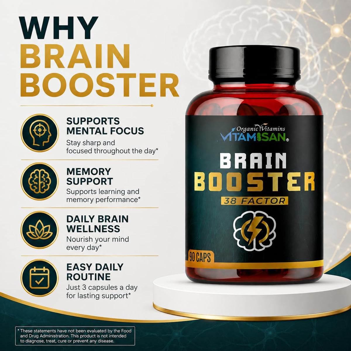 VITAMISAN Brain support 38 Factor 90 capsules sur une table