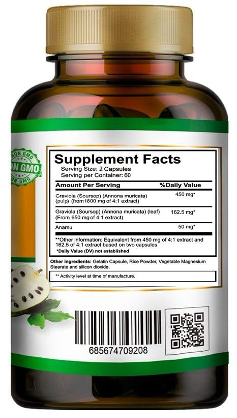 VITAMISAN Graviola Soursop capsules sur une surface blanche