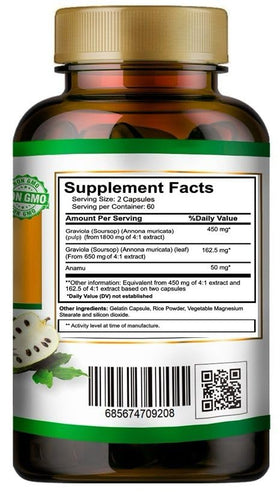 VITAMISAN Graviola Soursop capsules sur une surface blanche