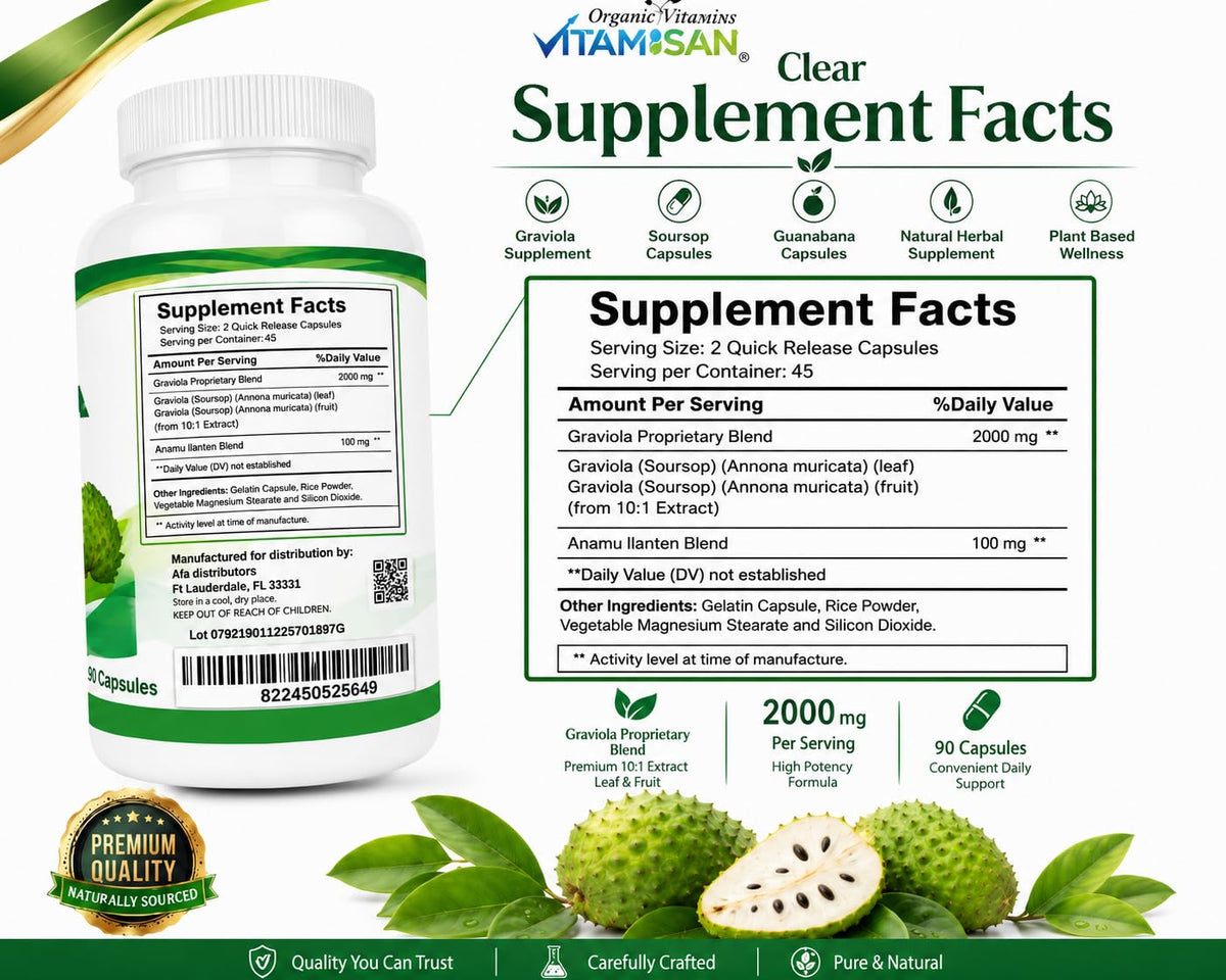 VITAMISAN Graviola Soursop Extract capsules in hand
