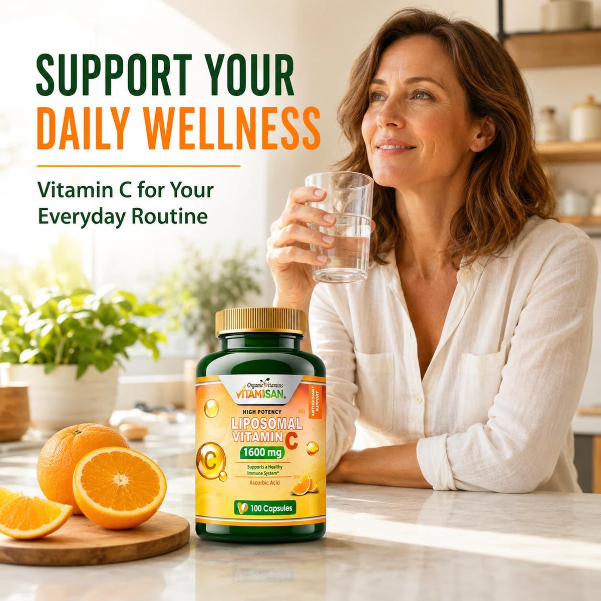 VITAMISAN Vitamine C Liposomale capsules dans un verre d'eau