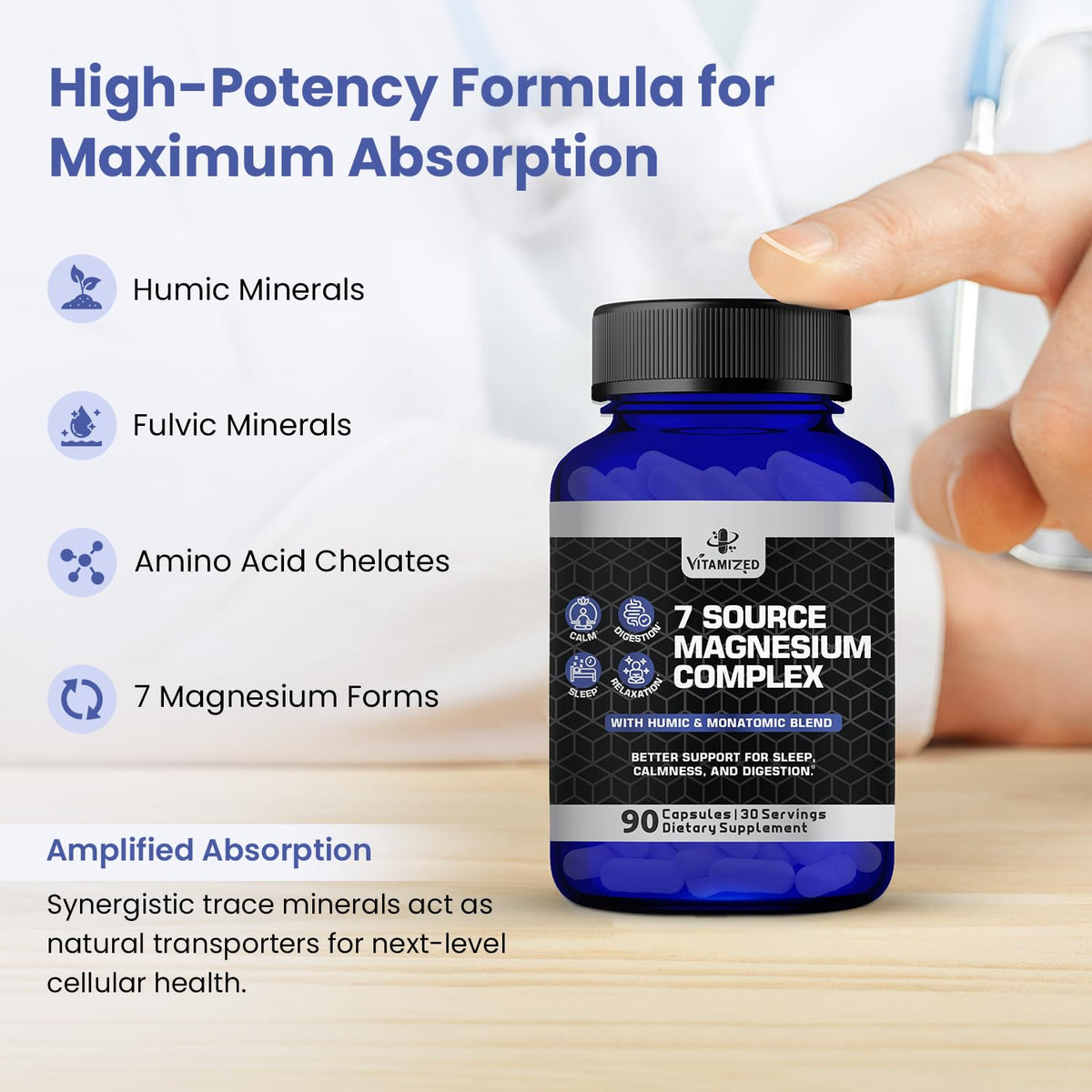 VITAMIZED Complexe de Magnésium 7 en 1 450mg capsules à côté d'autres compléments