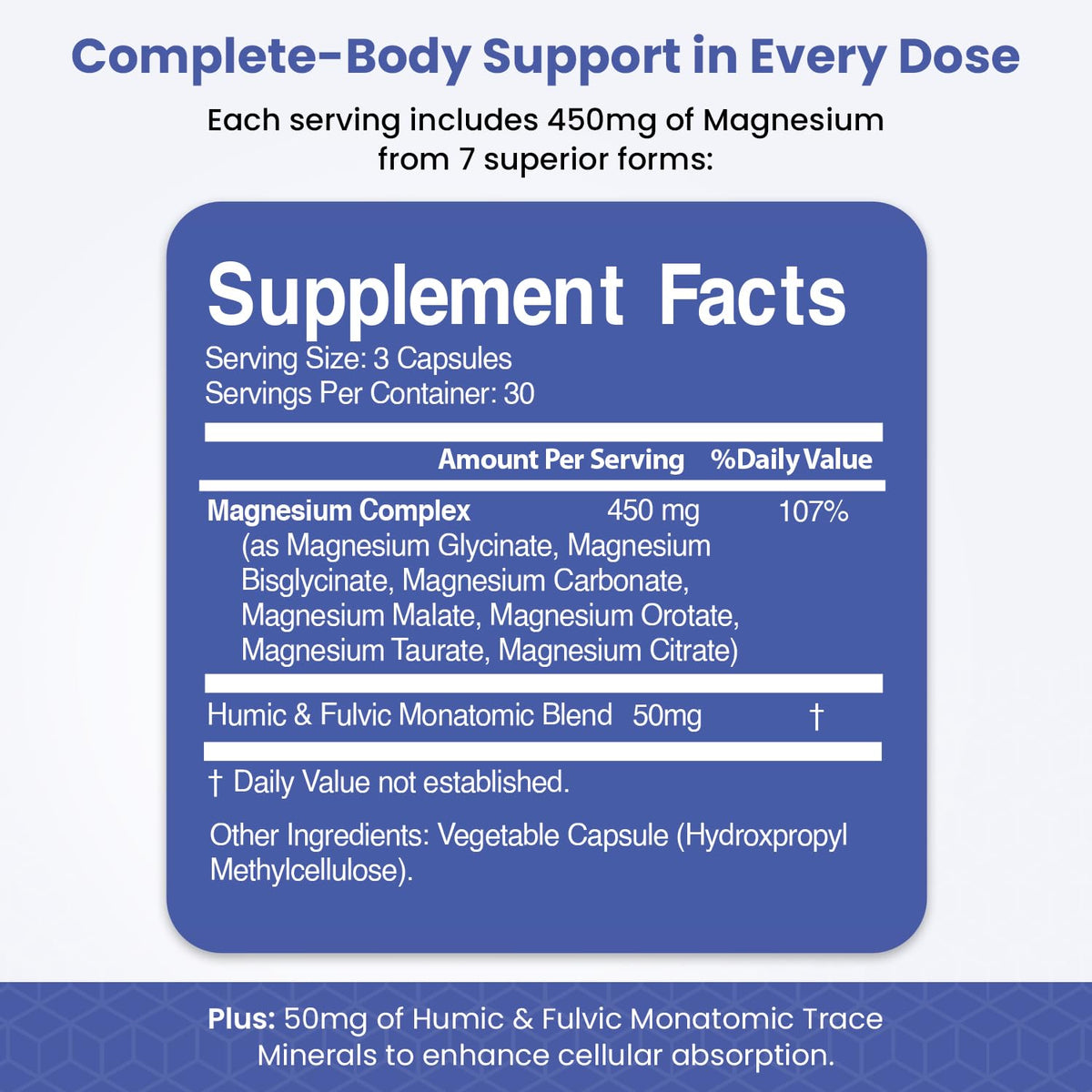 VITAMIZED Complexe de Magnésium 7 en 1 450mg capsules avec un verre d'eau