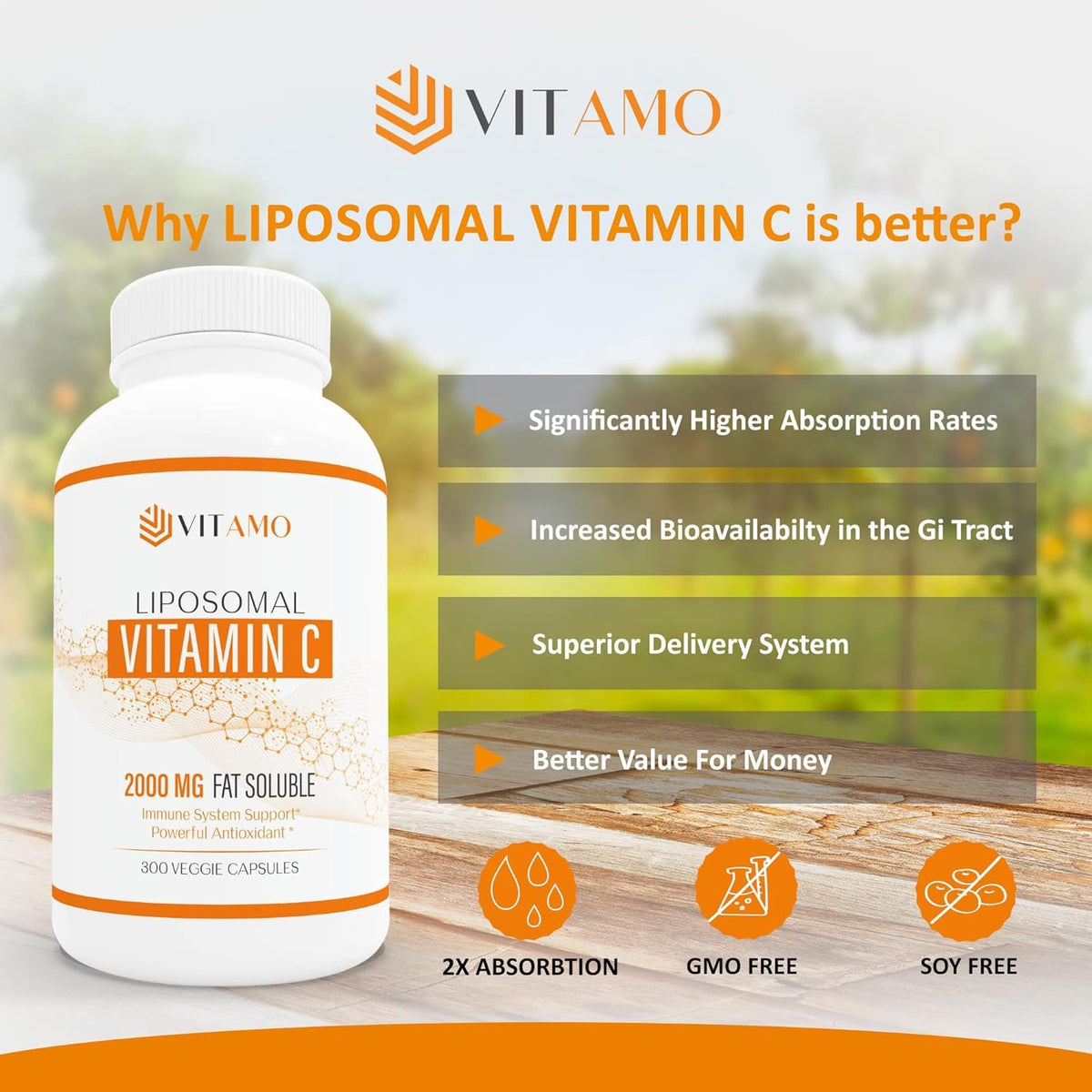 Vitamo Liposomal Vitamine C 2000mg 300 capsules - capsules individuelles