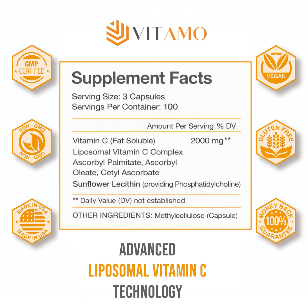 Vitamo Liposomal Vitamine C 2000mg 300 capsules - vue de côté