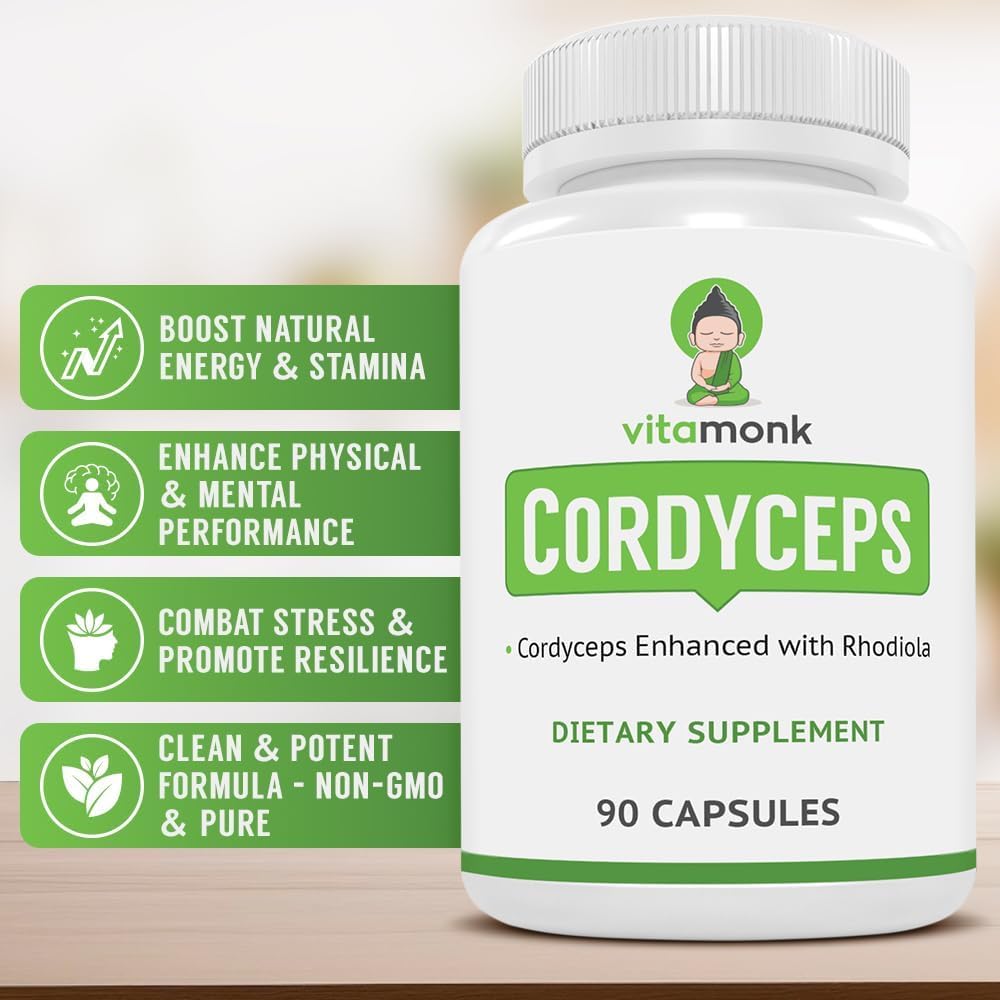 VitaMonk Capsules de Champignon Cordyceps 2000mg vue arrière