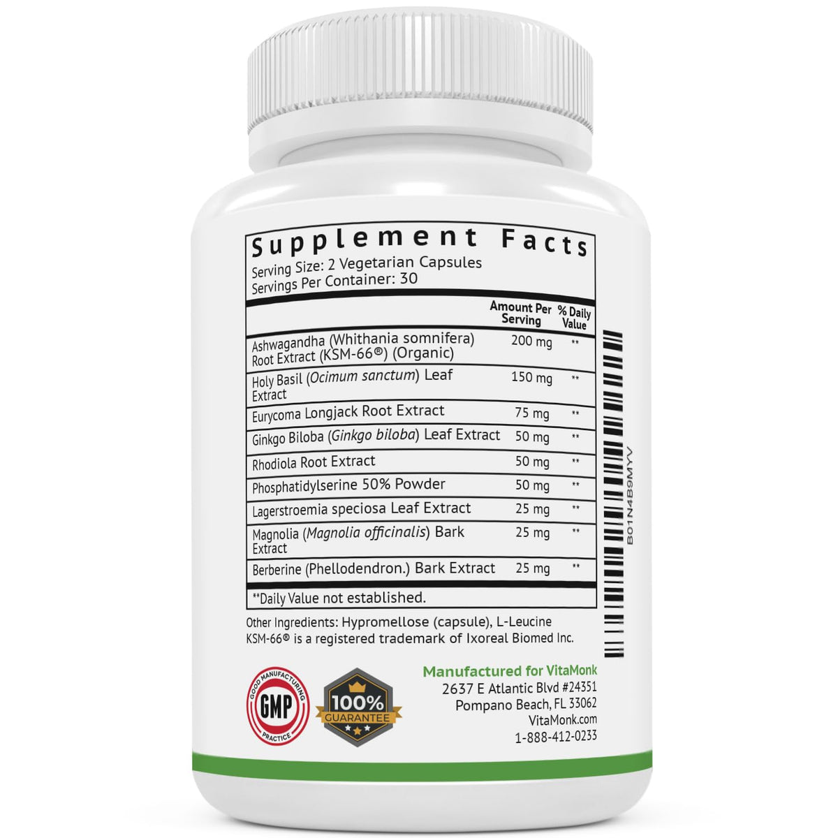 VitaMonk Cortisol Manager ingrédients naturels