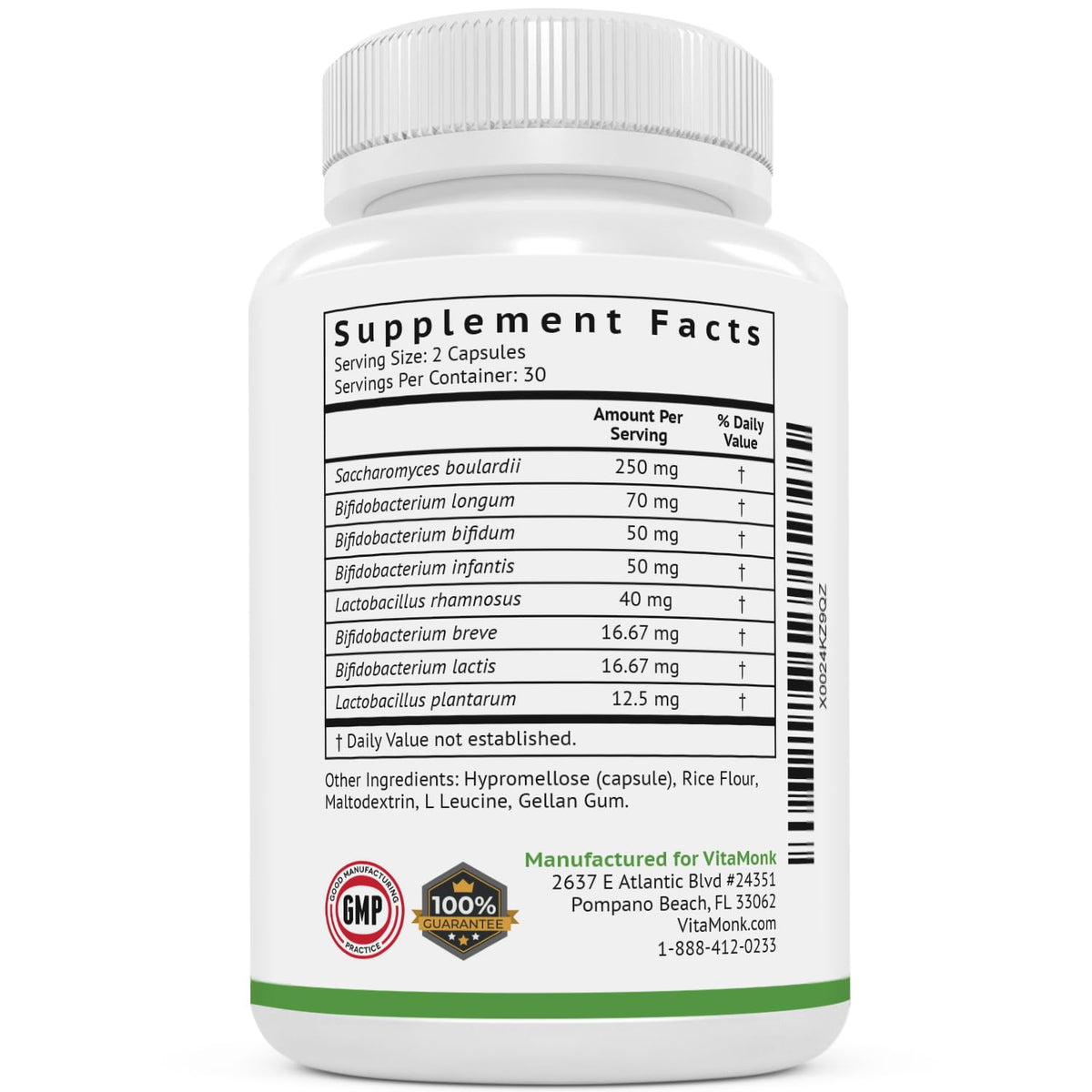 VitaMonk Probiotiques Low Histamine capsules avec d'autres compléments