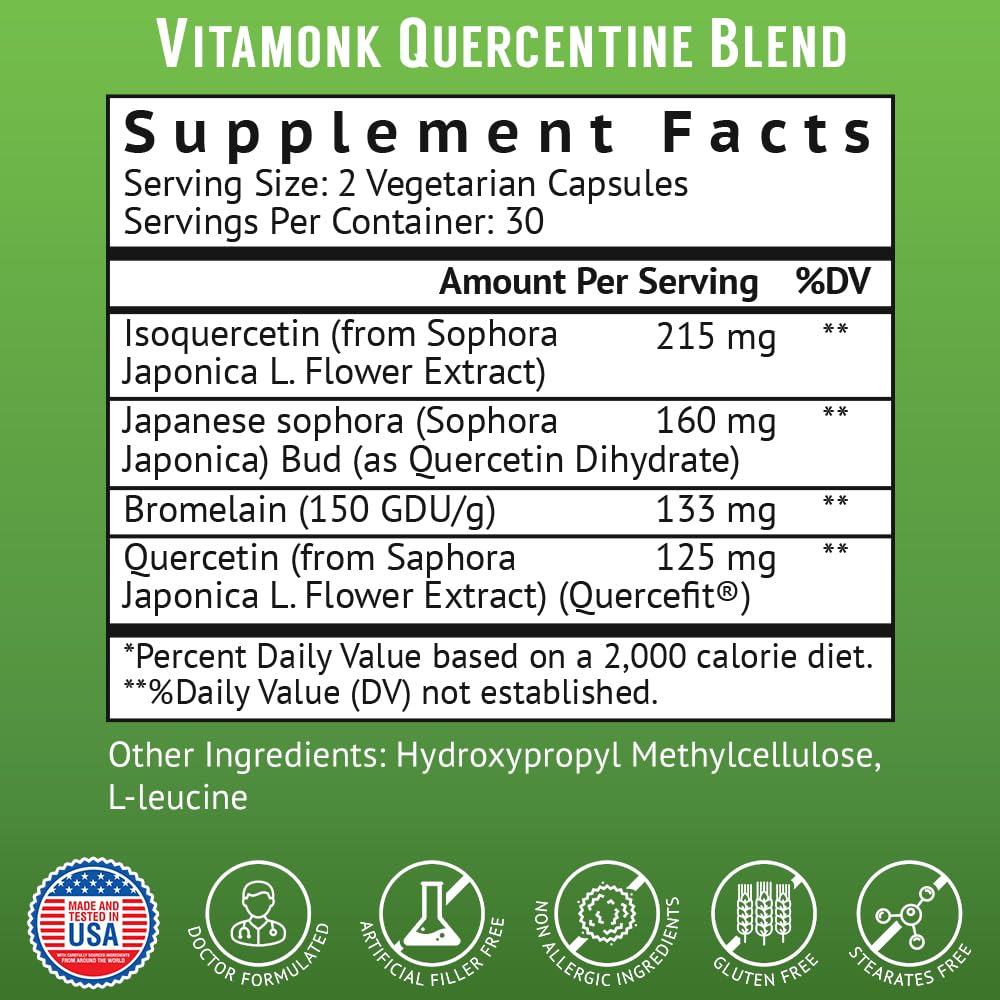 VitaMonk Quercétine 500mg capsules végétales avec d'autres compléments