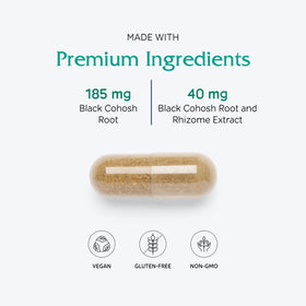 Vitanica Black Cohosh 120 capsules ouvertes avec une capsule à côté