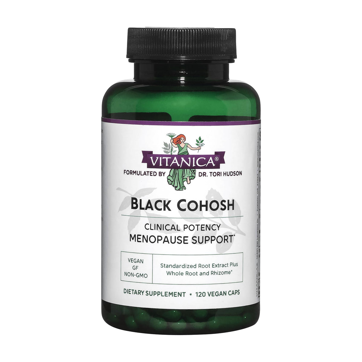 Vitanica Black Cohosh 120 capsules, vue de face avec étiquette