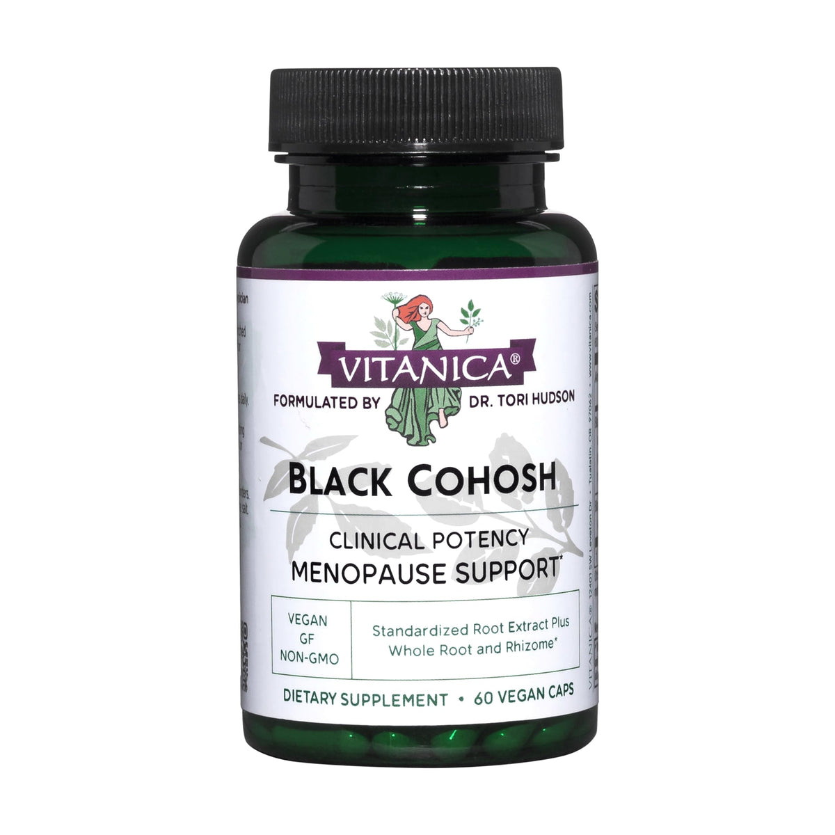 Vitanica Black Cohosh 60 capsules, vue de face du flacon