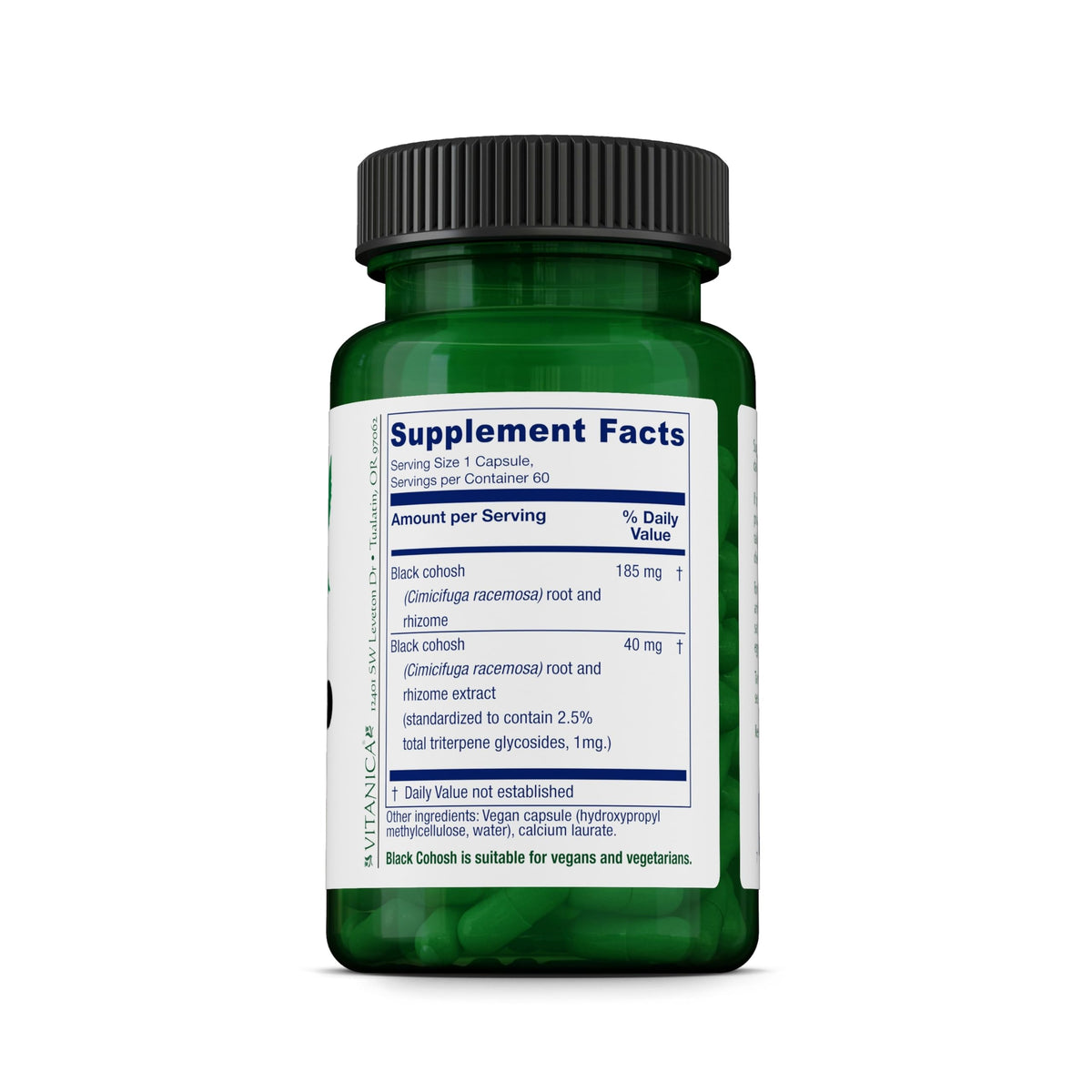 Vitanica Black Cohosh capsules ouvertes montrant le contenu
