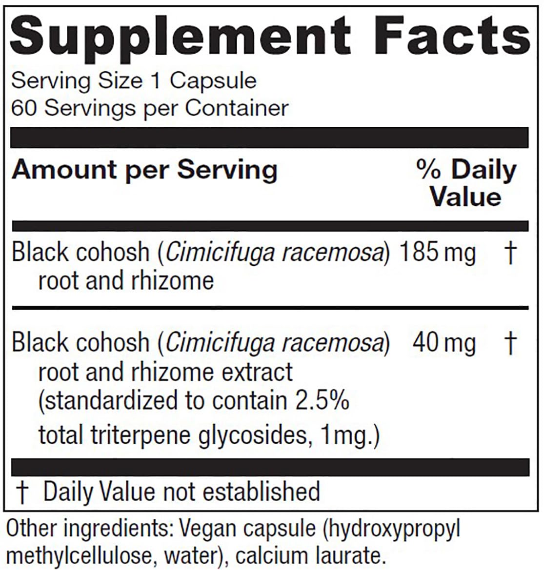 Vitanica Black Cohosh capsules, vue de côté montrant les capsules