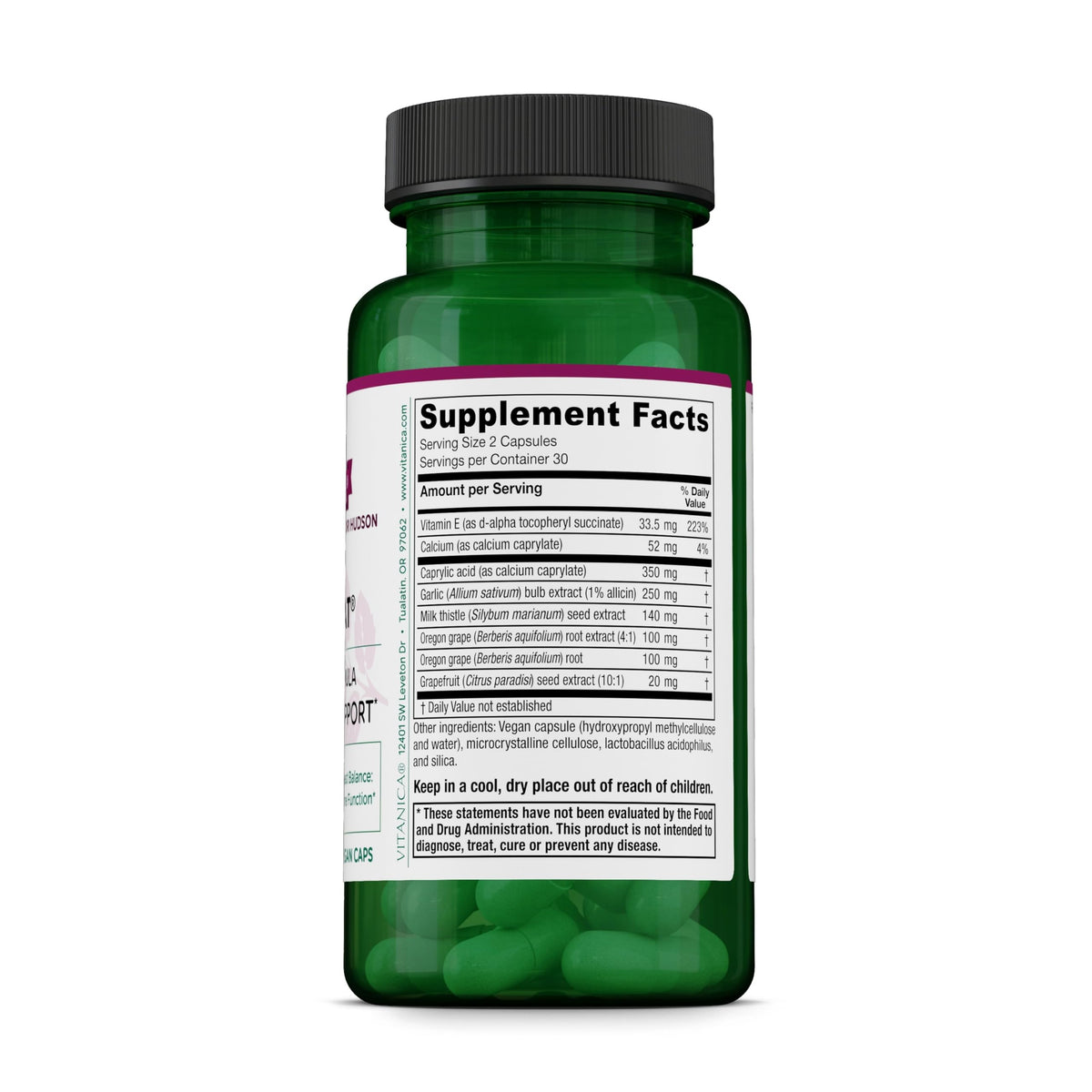 Vitanica Candidastat 60 capsules vue du dessus avec couvercle ouvert
