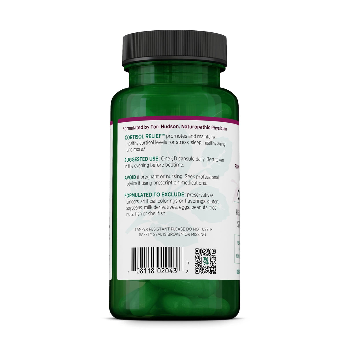 Vitanica Cortisol Relief étiquette et informations nutritionnelles