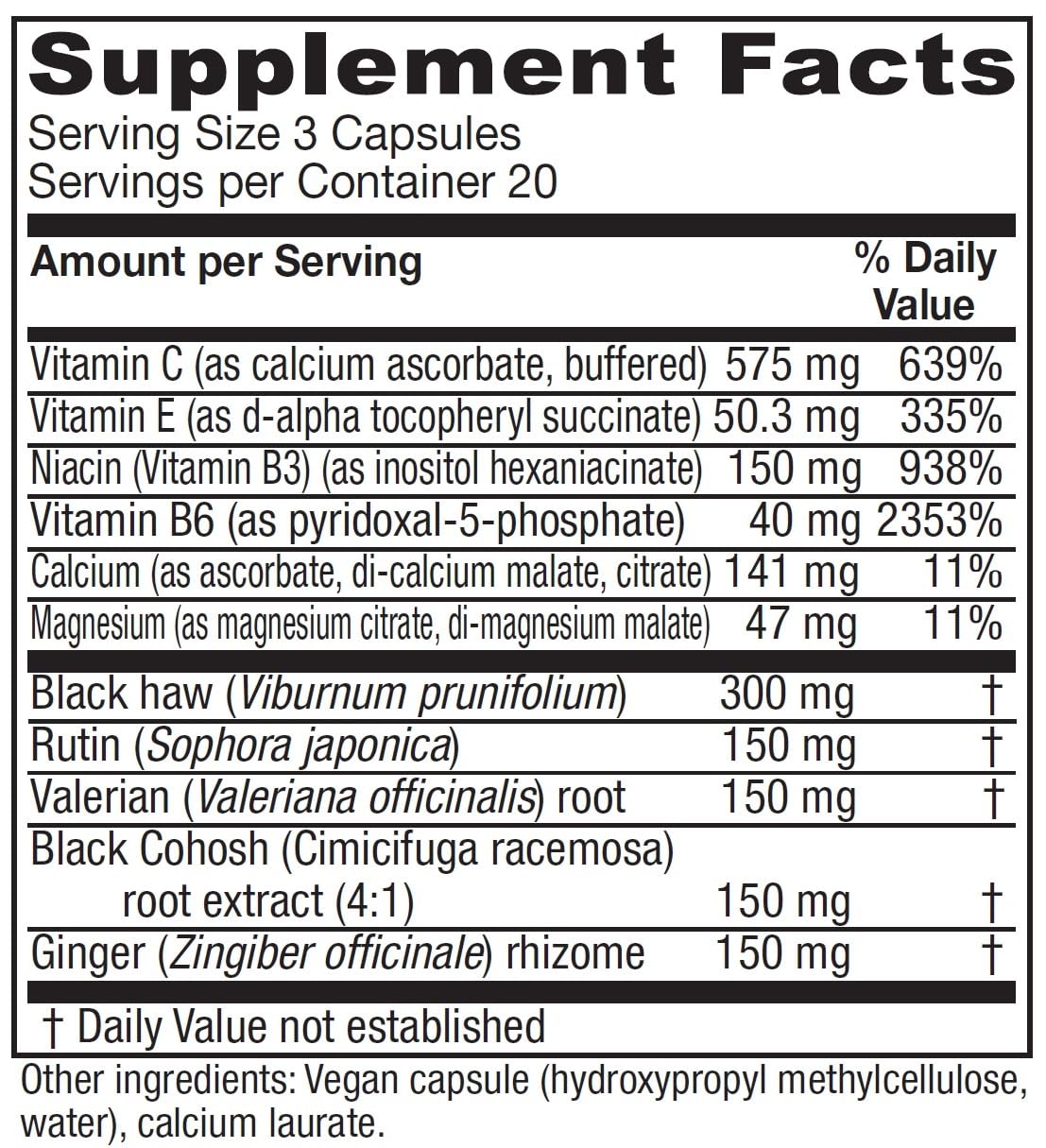 Vitanica Cramp daily wellness 60 capsules, étiquette et ingrédients