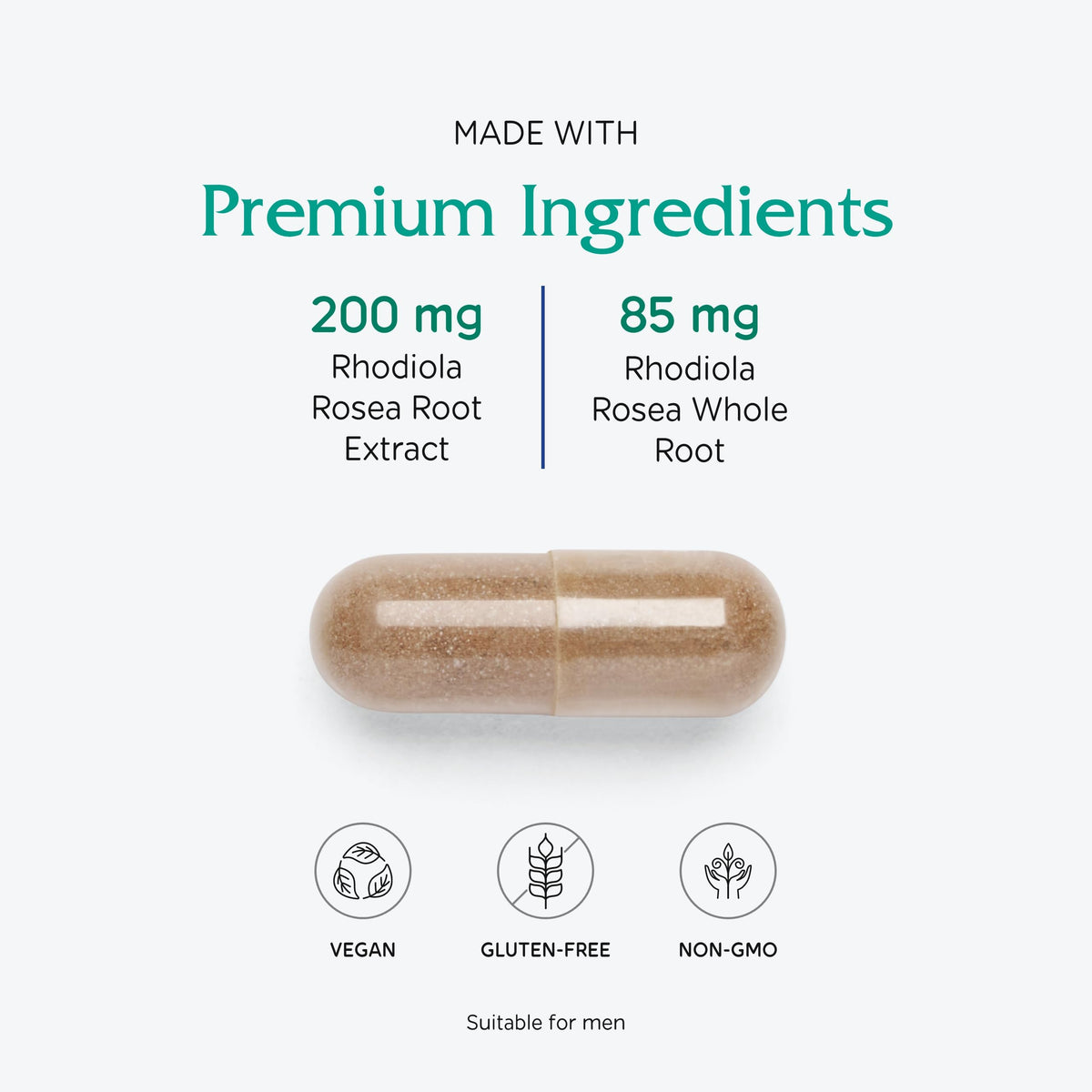 Vitanica Extrait de Racine de Rhodiola Rosea 200mg 60 Capsules sur une table