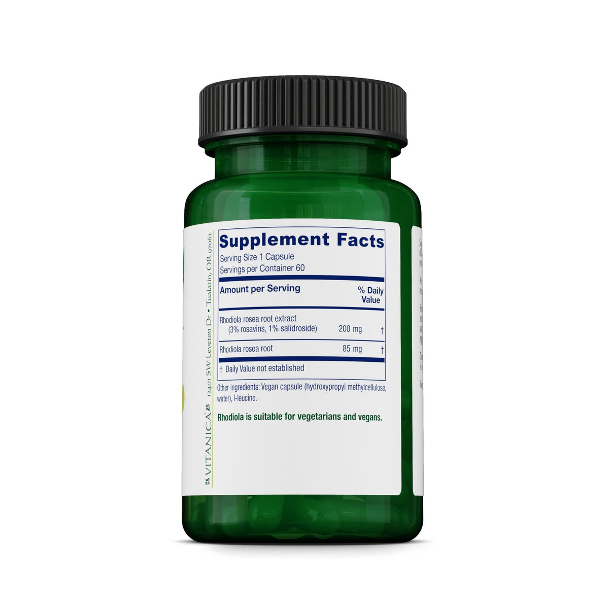 Vitanica Extrait de Racine de Rhodiola Rosea 200mg 60 Capsules vue arrière