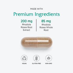 Vitanica Extrait de Rhodiola Rosea 200mg, dos de l'emballage