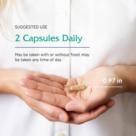 Vitanica FemRebalance capsules à côté d'un verre d'eau