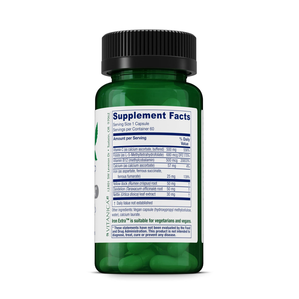 Vitanica Fer Extra 25 mg 60 capsules vue arrière