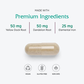 Vitanica Fer Extra 25 mg Bisglycinate 60 Capsules ouverte avec capsules