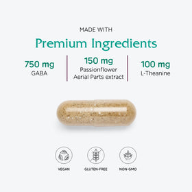 Vitanica GABA Ease flacon ouvert avec capsules visibles