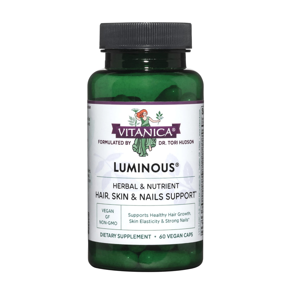 Vitanica Luminous 60 capsules vegan pour cheveux et peau, vue avant