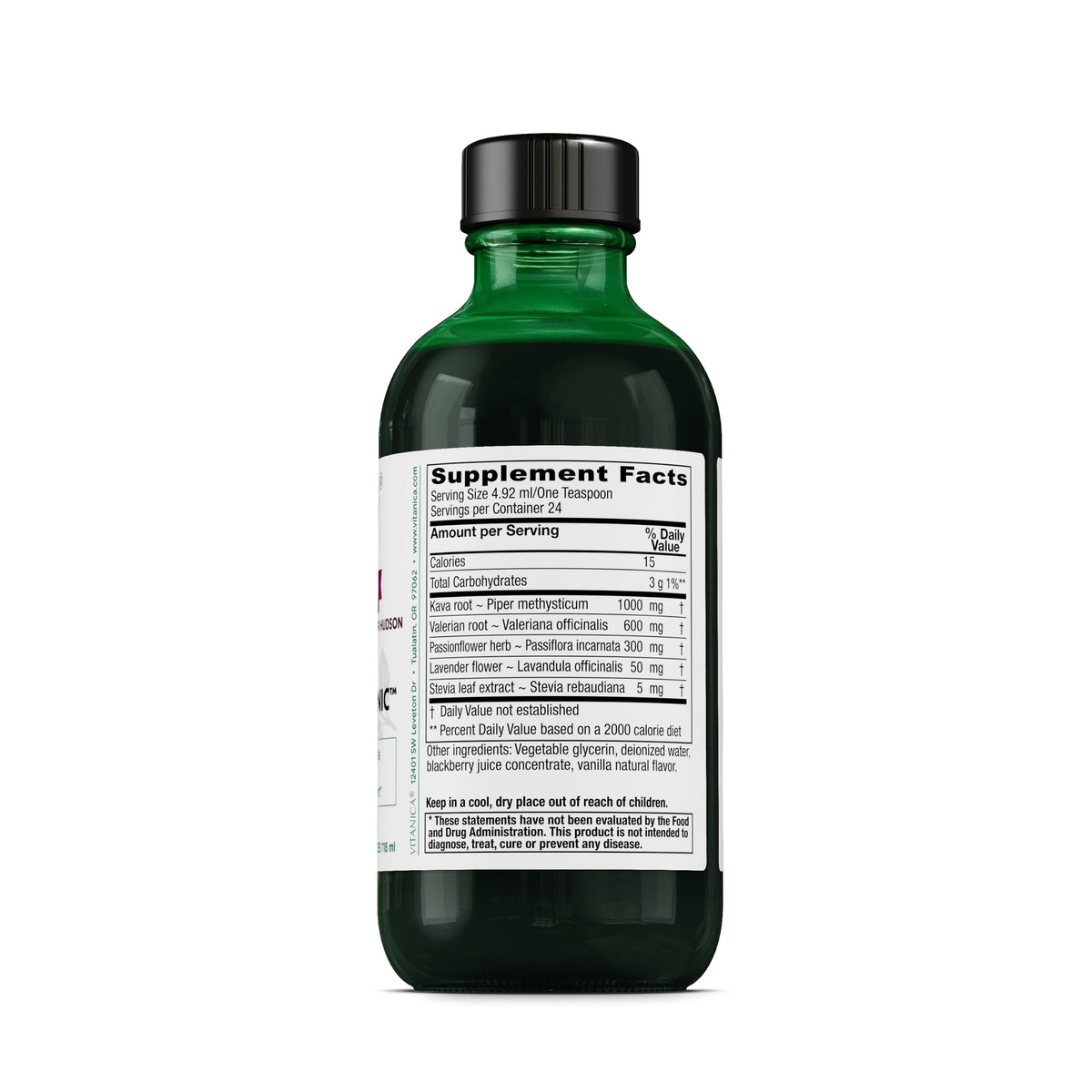 Vitanica Quick Calm Tonic 4 fl oz étiquette avec ingrédients