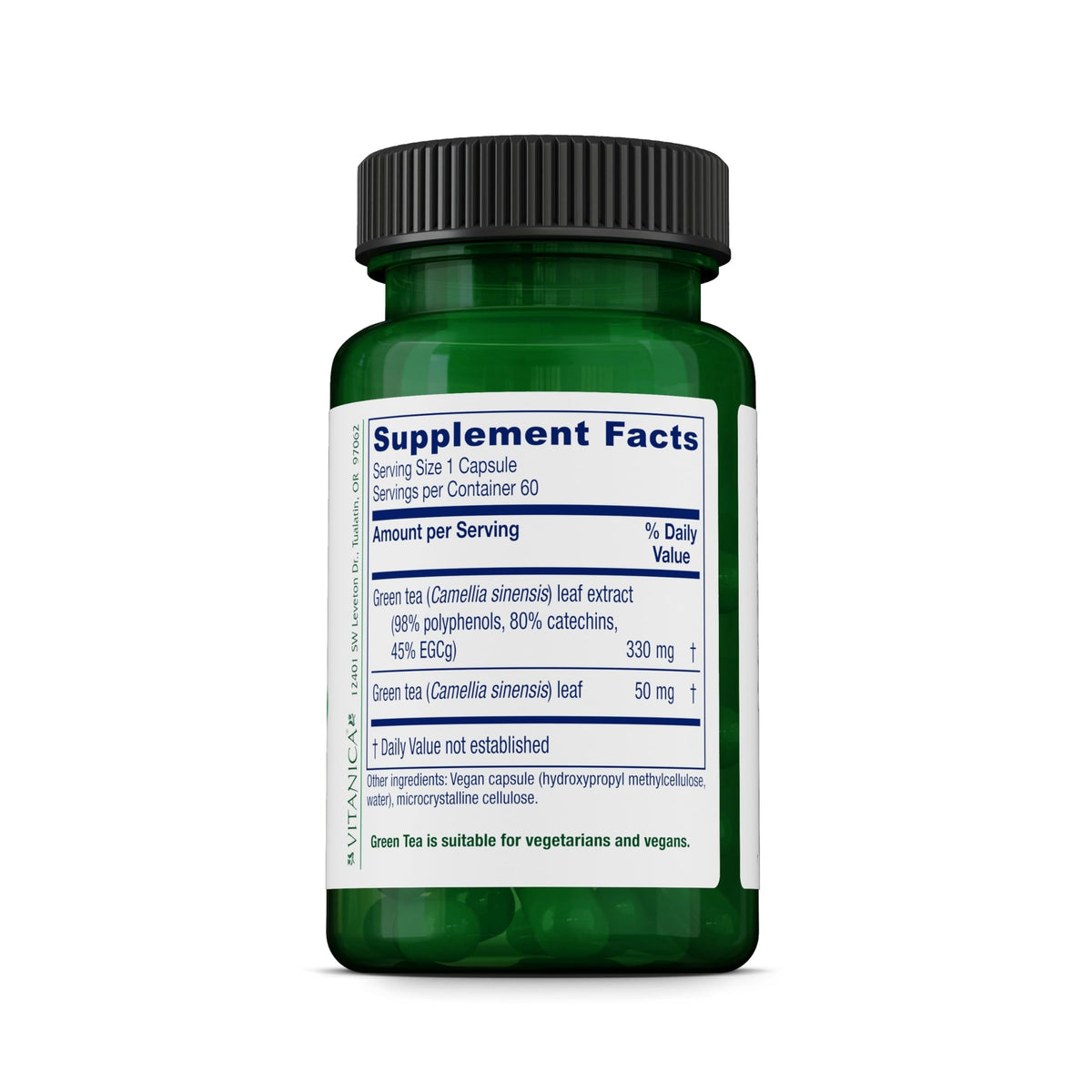 Vitanica Thé Vert capsules avec étiquette et dosage