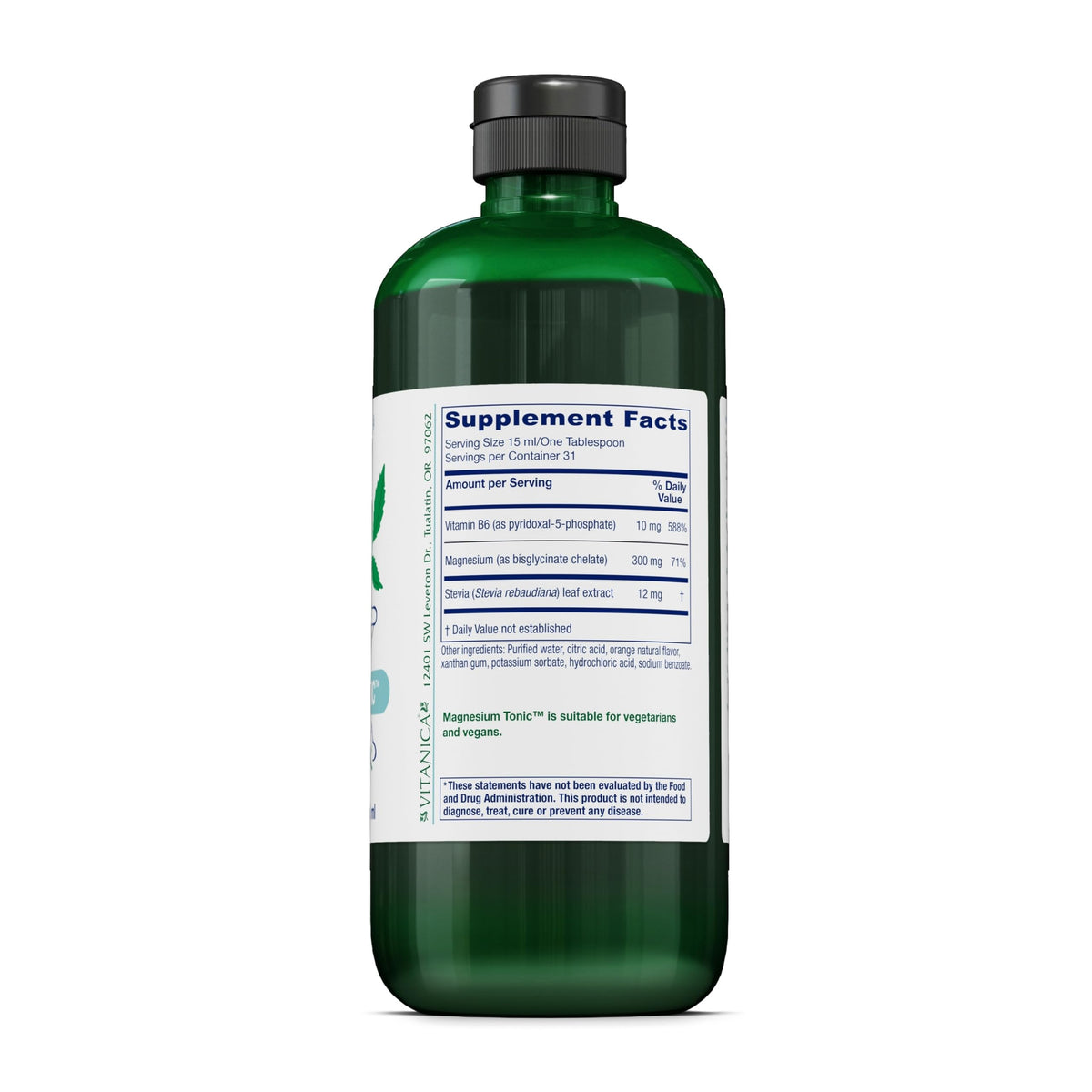 Vitanica Tonic Magnésium Bisglycinate 16 fl oz étiquette avec ingrédients