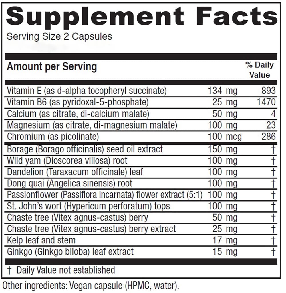 Vitanica Women's Phase I 120 capsules arrière avec informations nutritionnelles