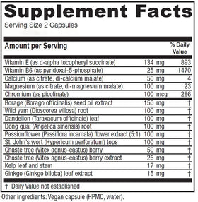Vitanica Women's Phase I 120 capsules arrière avec informations nutritionnelles