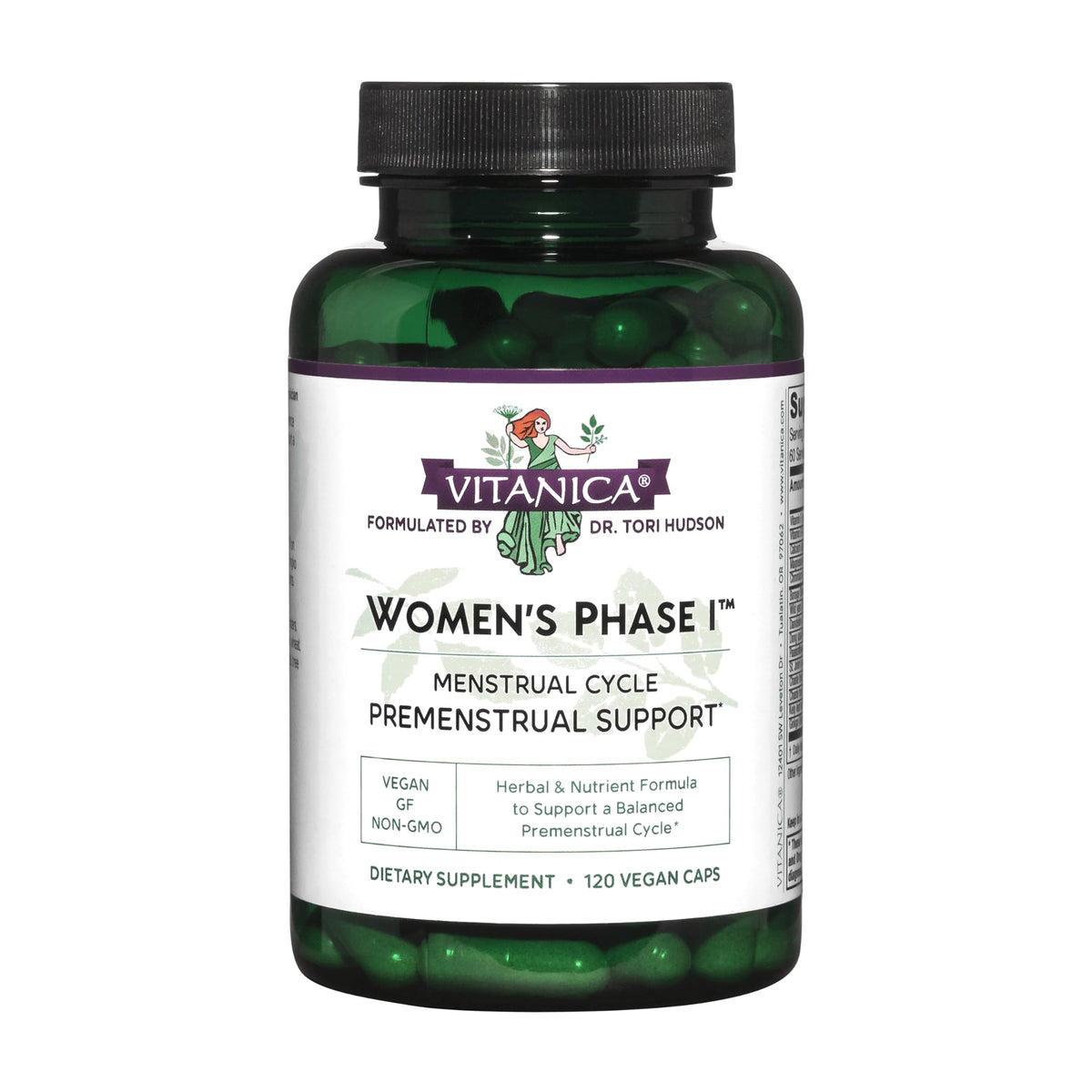 Vitanica Women's Phase I 120 capsules vue avant avec étiquette descriptive