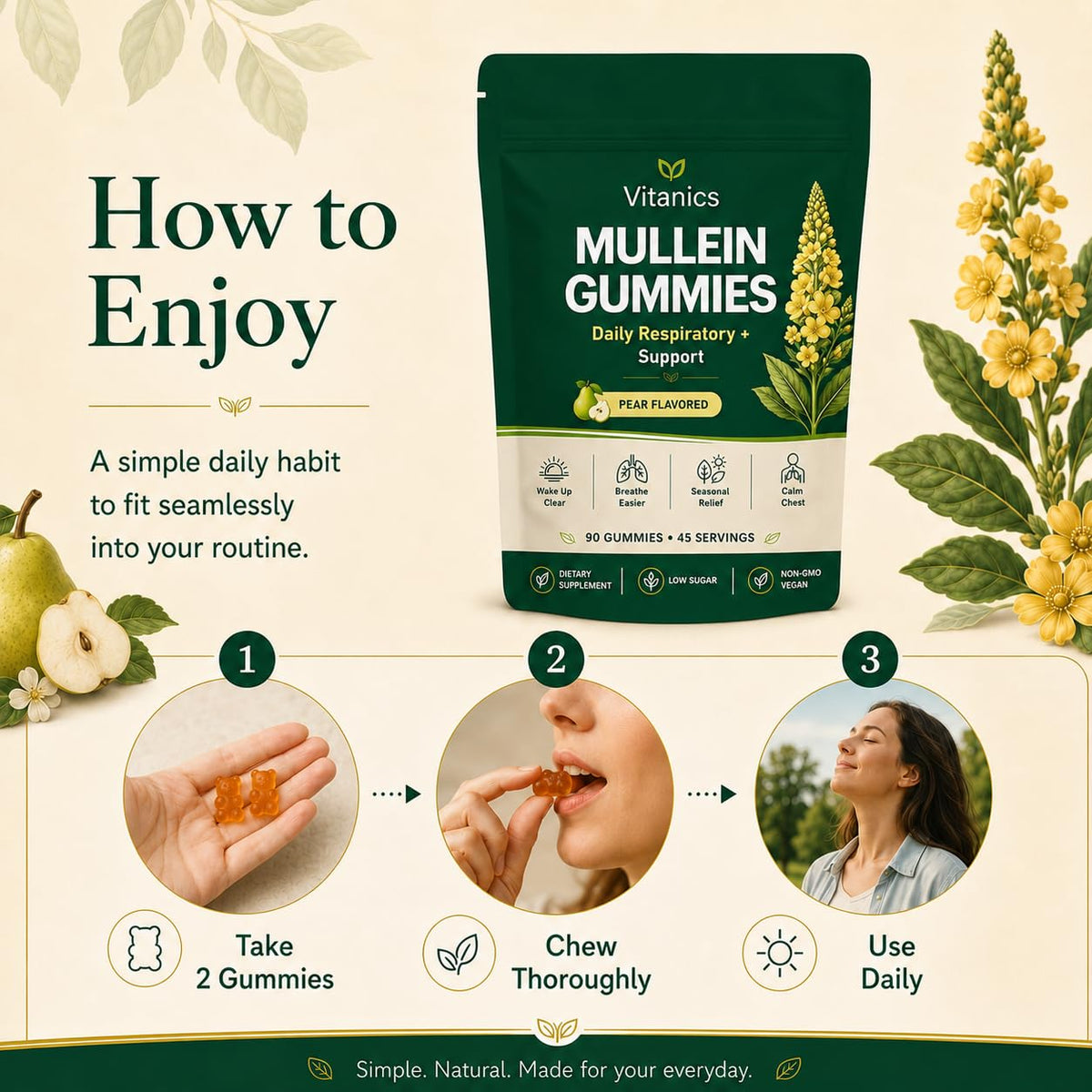 VITANICS MULLEIN Gummies, affichage des ingrédients sur l'emballage