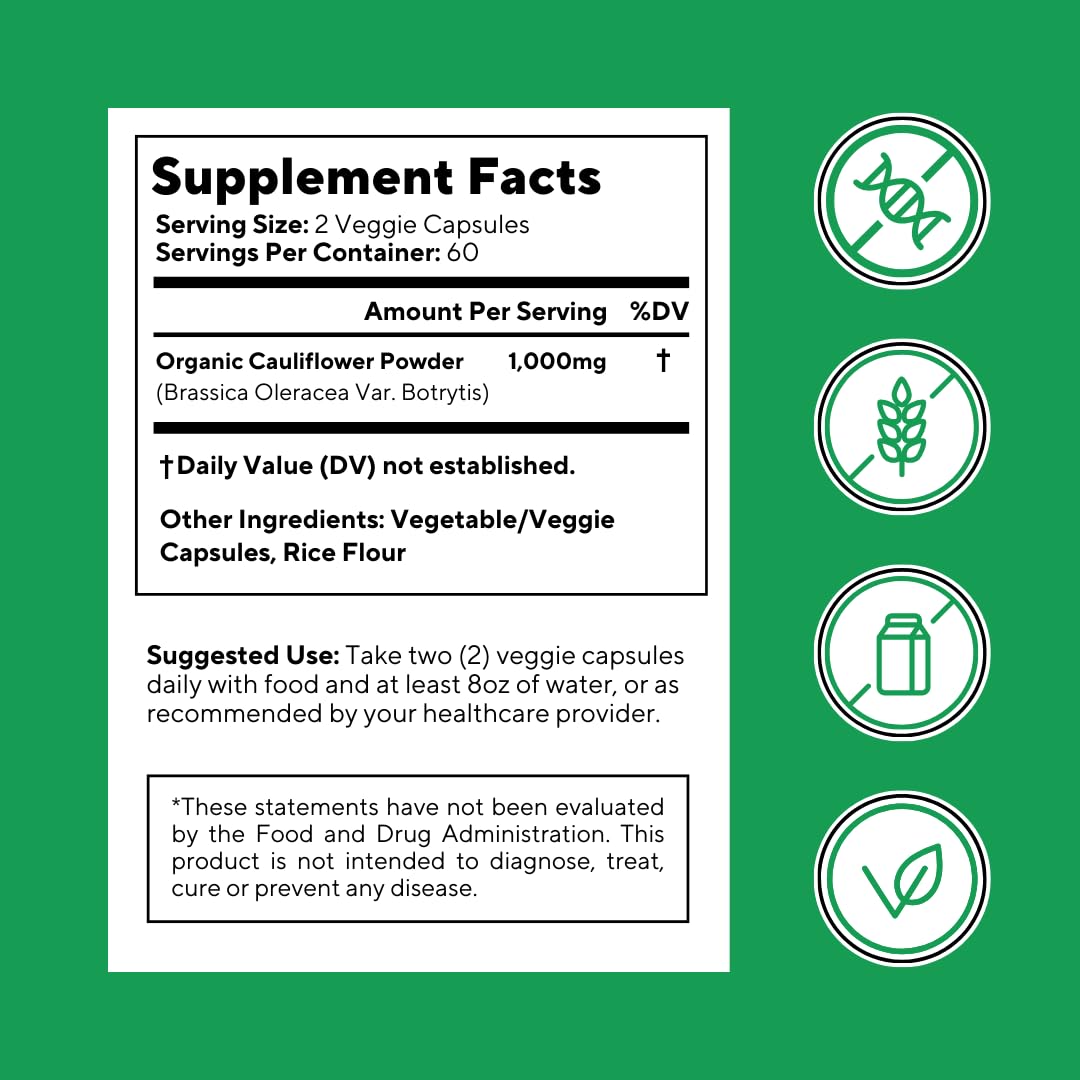 Vitapia chou-fleur bio capsules à côté d'un légume frais