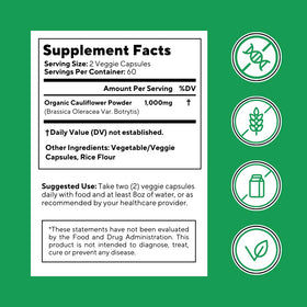 Vitapia chou-fleur bio capsules à côté d'un légume frais