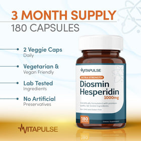 VitaPulse Hesperidin Plus 1000mg gélules végétariennes à côté d'un verre d'eau