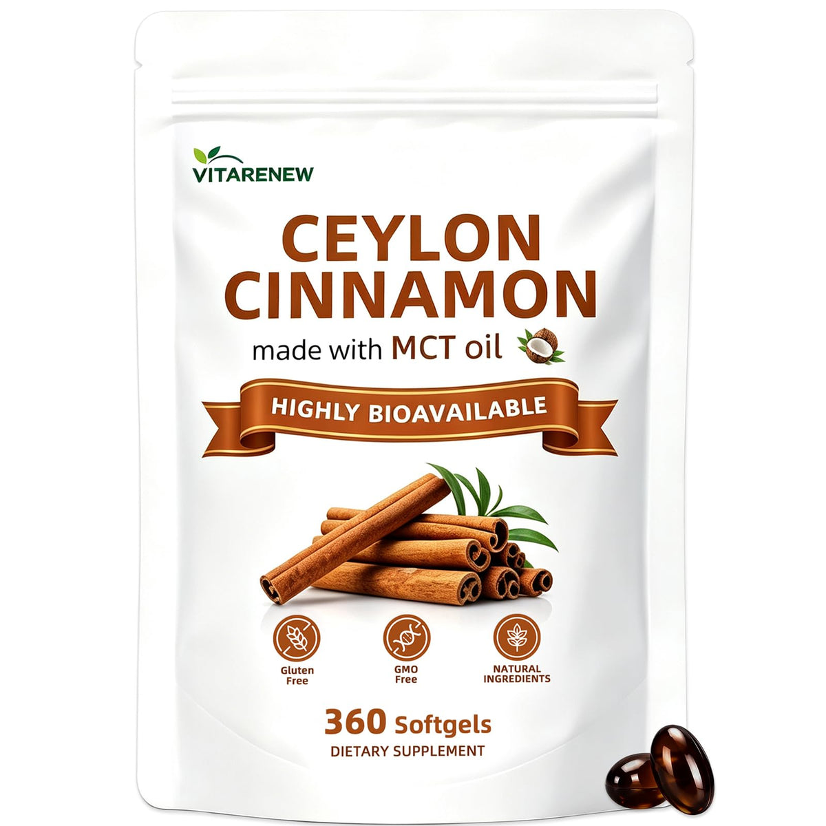 VITARENEW Cannelle de Ceylan Capsules 360 devant du flacon