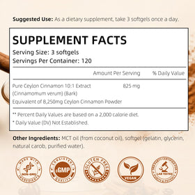 VITARENEW Cannelle de Ceylan Capsules avec huile MCT sur fond blanc