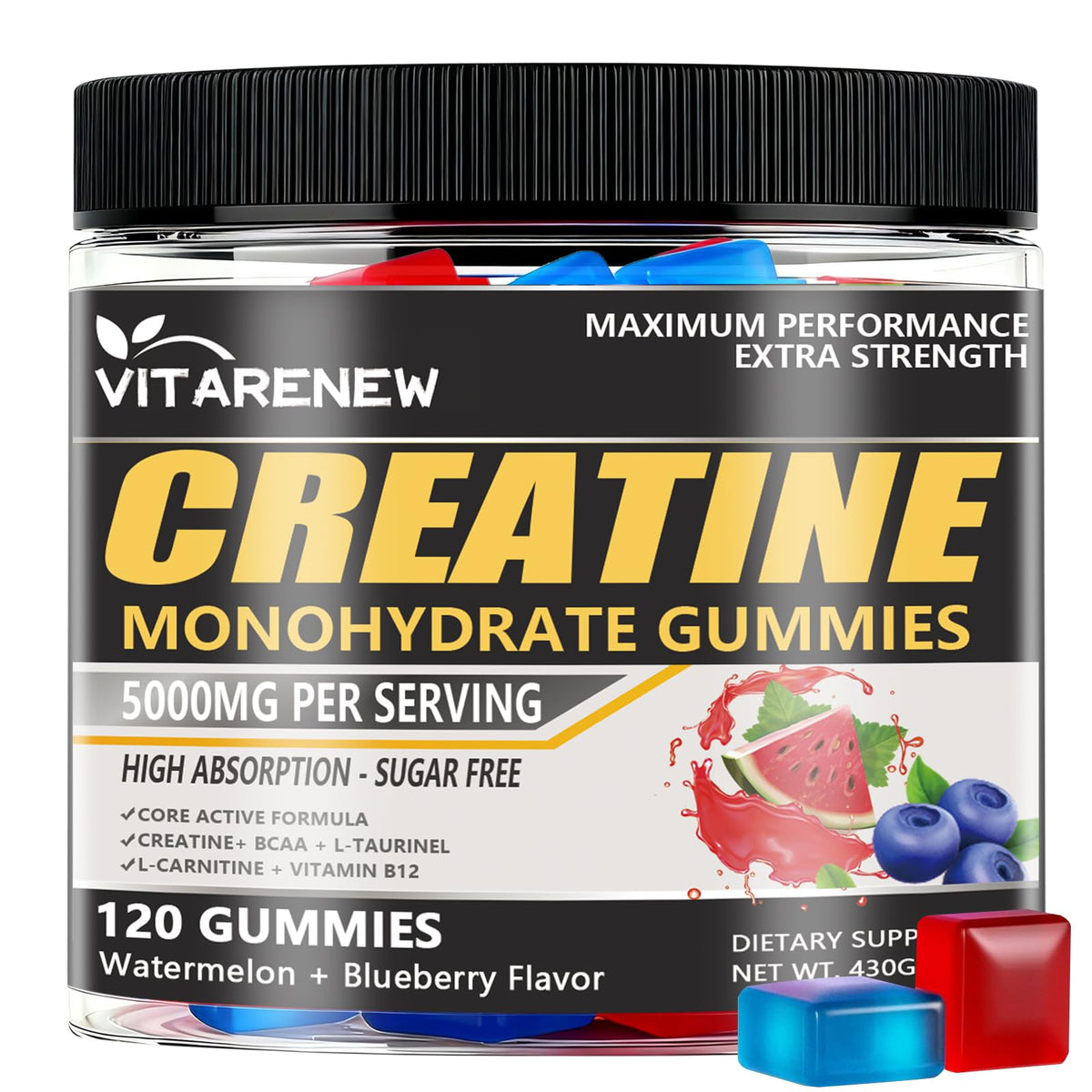 VITARENEW Gummies de Créatine 120 unités, vue de l'avant