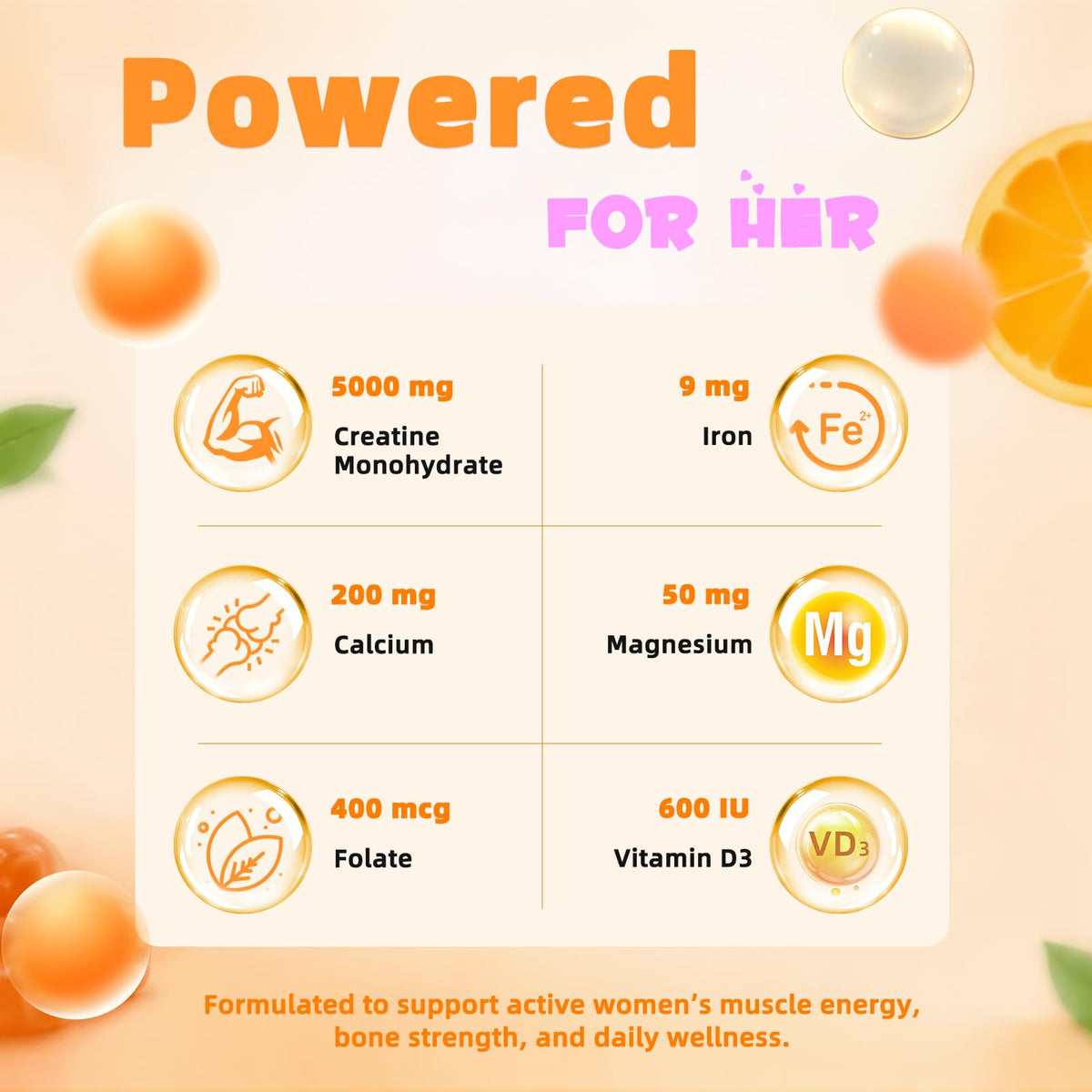 VITARENEW Gummies de Créatine - gummies orange en gros plan