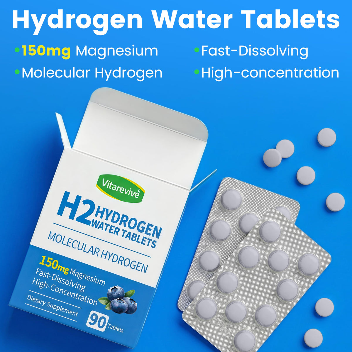 Vitarevive Comprimés d'Hydrogène Moléculaire 180 Tablettes, vue de dessus