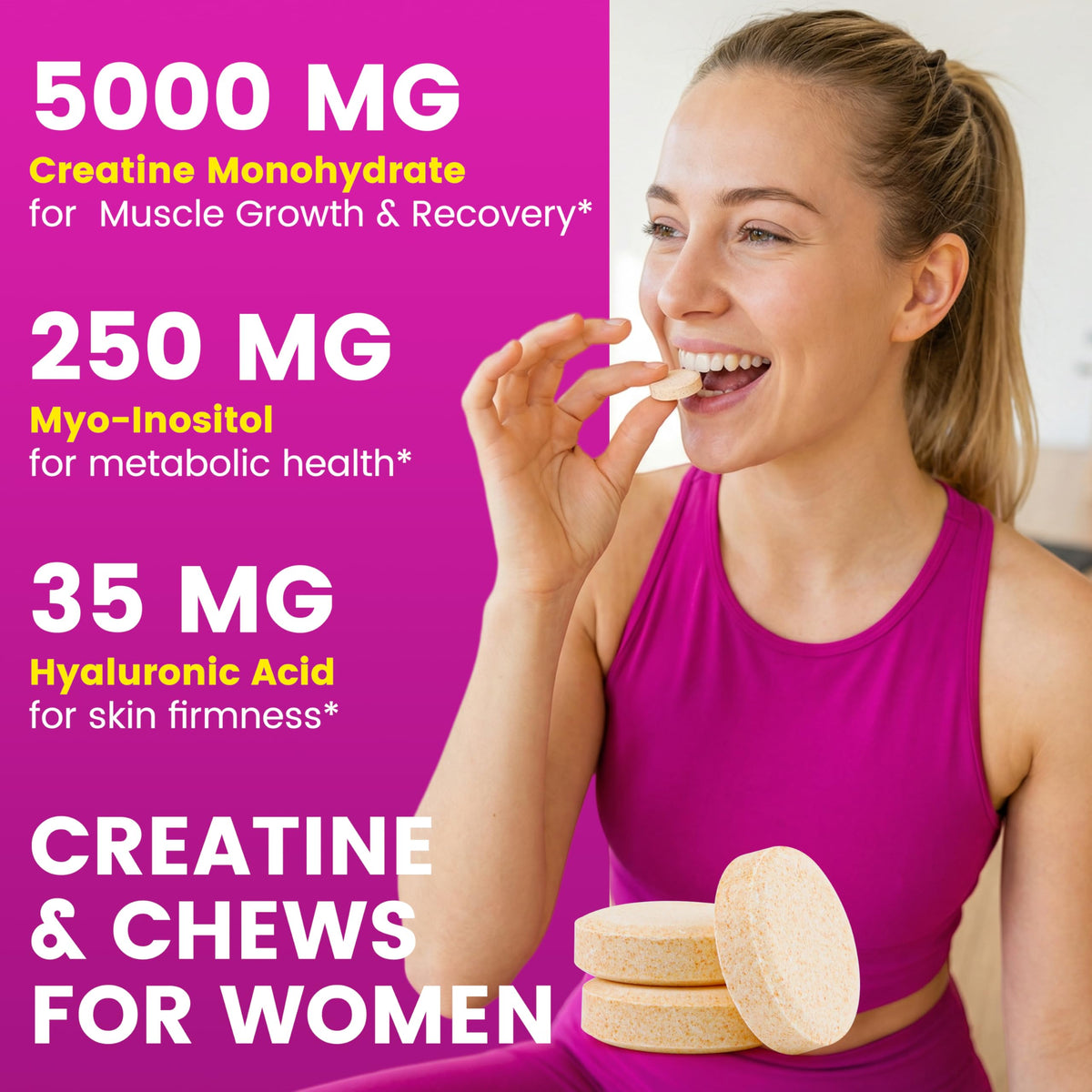 Vitarevive Créatine Monohydrate Femme comprimés à mâcher Yuzu en gros plan
