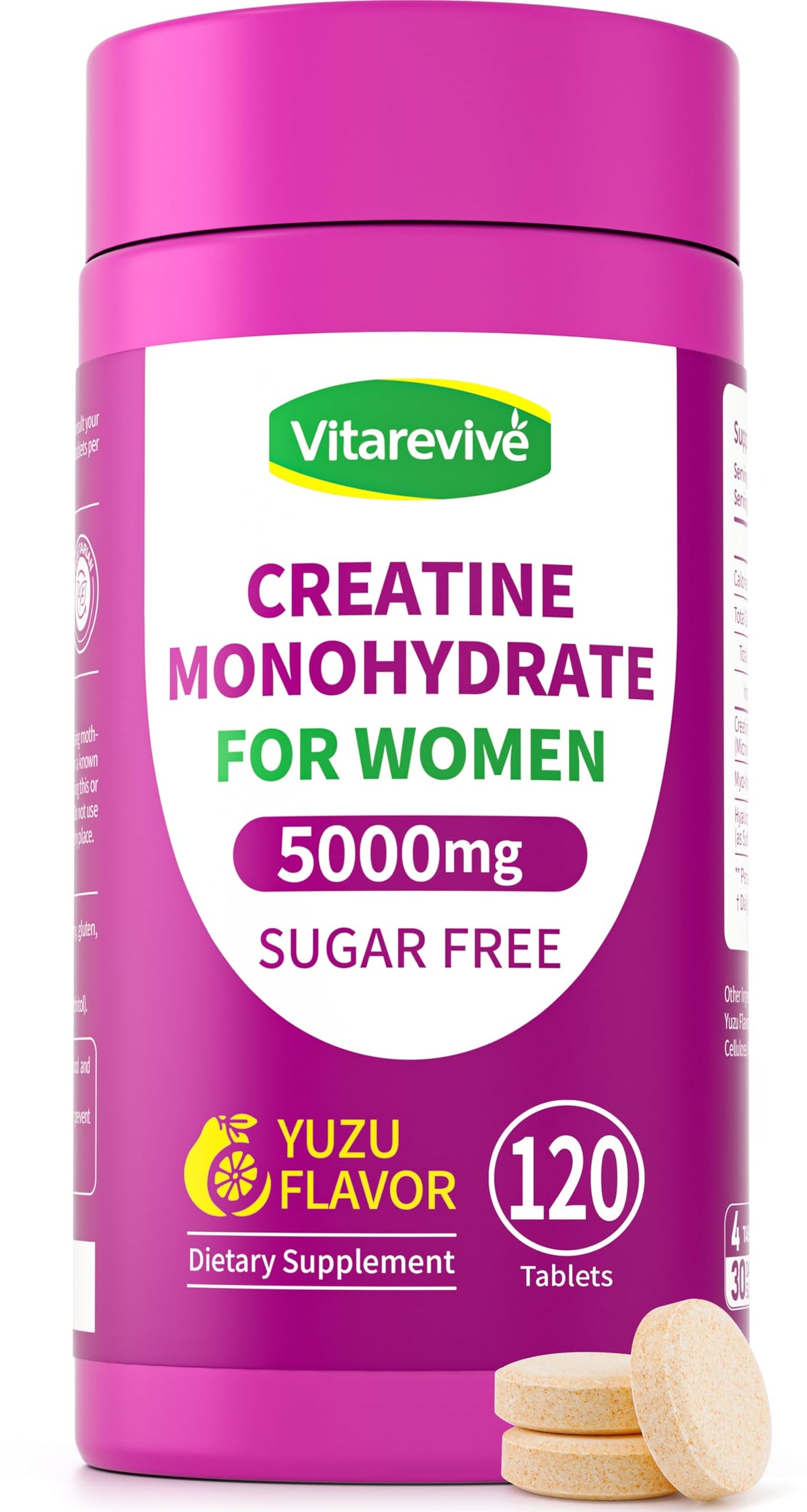 Vitarevive Créatine Monohydrate Femme comprimés à mâcher Yuzu vue de face