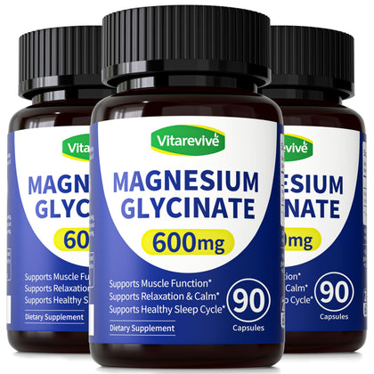 Vitarevive Magnésium Glycinate 600 mg capsules sur fond blanc