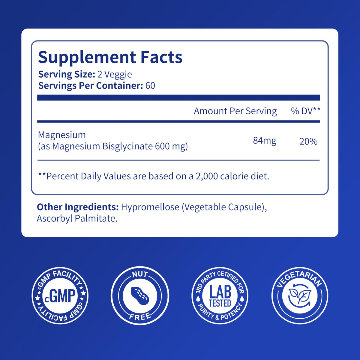 Vitarevive Magnésium Glycinate 600 mg étiquette du flacon