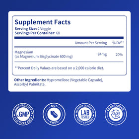 Vitarevive Magnésium Glycinate 600 mg étiquette du flacon